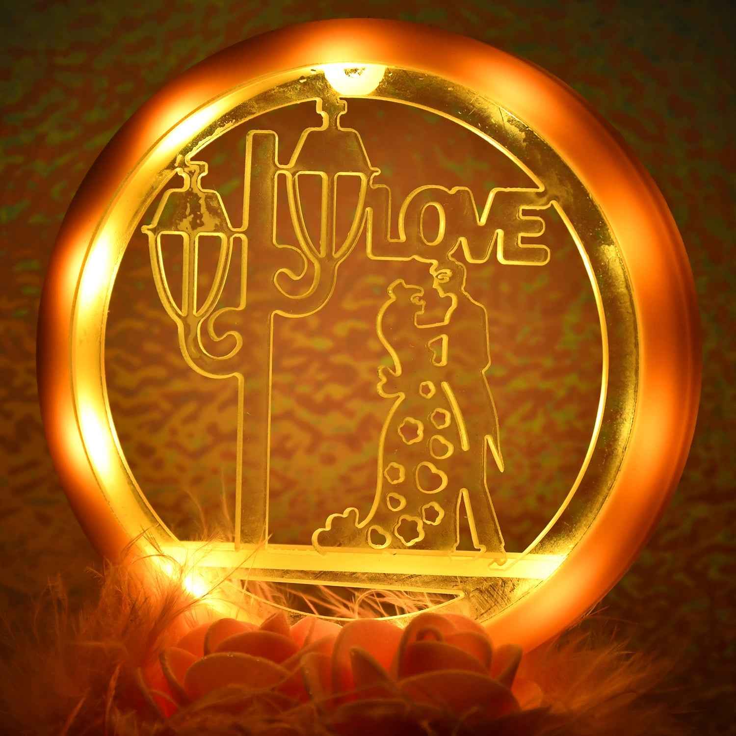 Romantic Round Love Couple Showpiece – Elegant LED Décor Gift