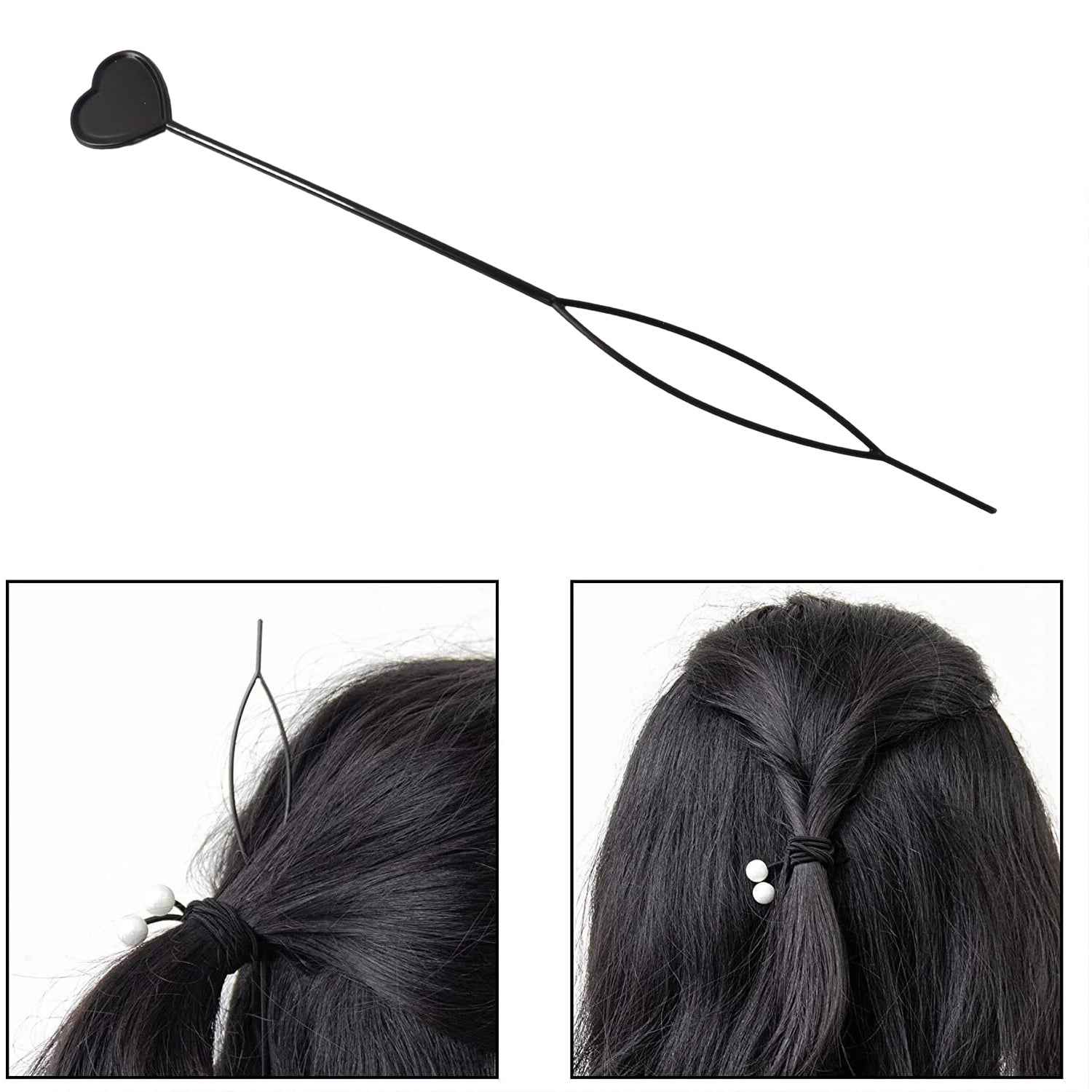 Heart-Shaped Hairpin Set – Stylish Black Clips for All Hair Types