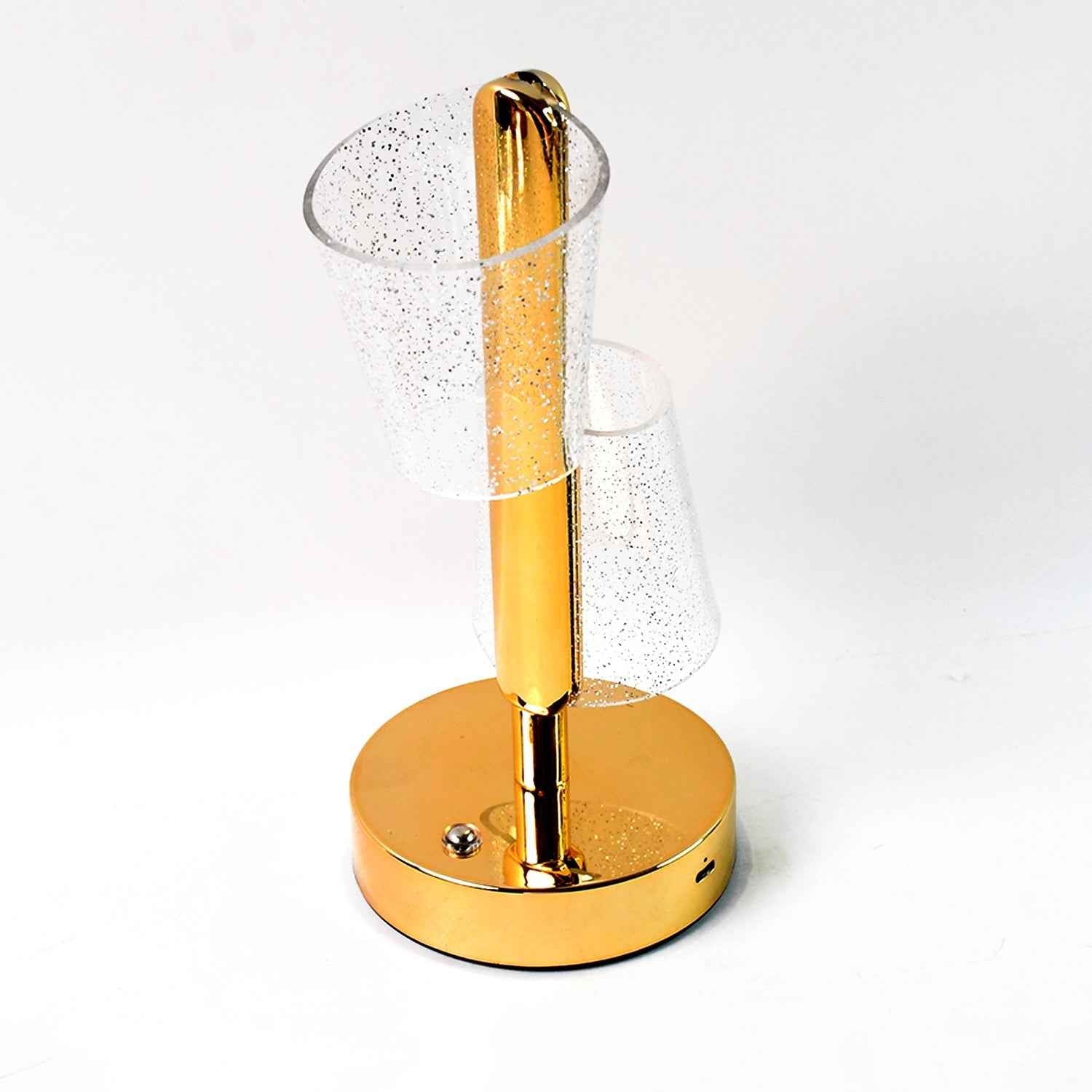 Crystal LED Double Shade Table Lamp – Elegant Golden Base Lighting
