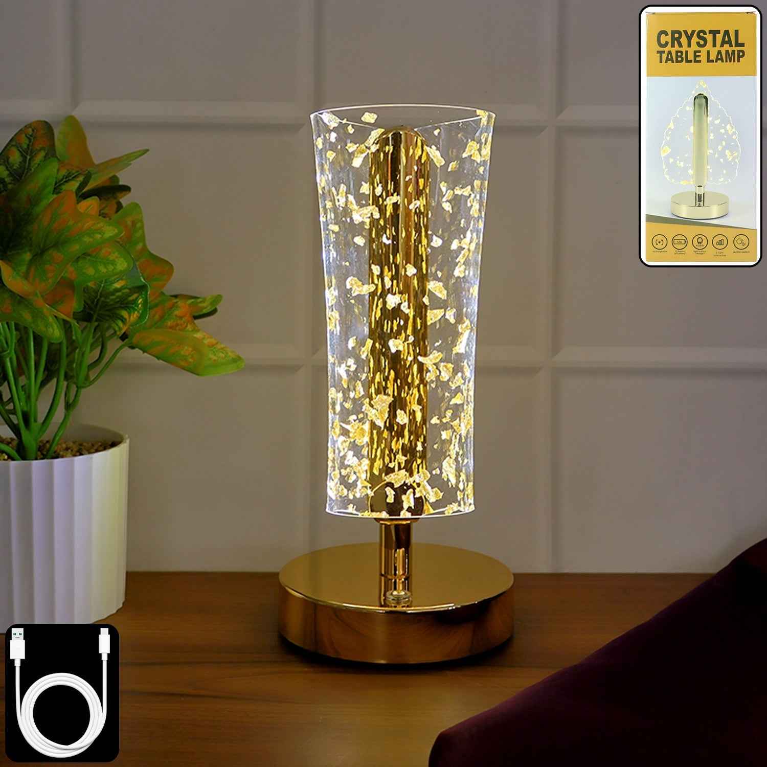 Crystal LED Table Lamp – Elegant Golden Decorative Lighting