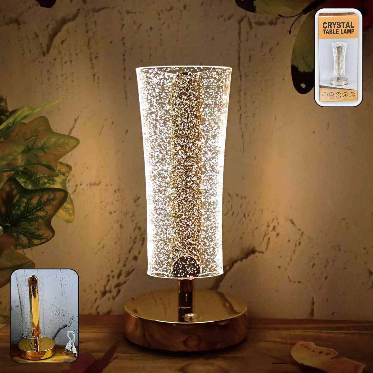 Crystal Table Lamp – Sparkle Design with Golden Base LED
