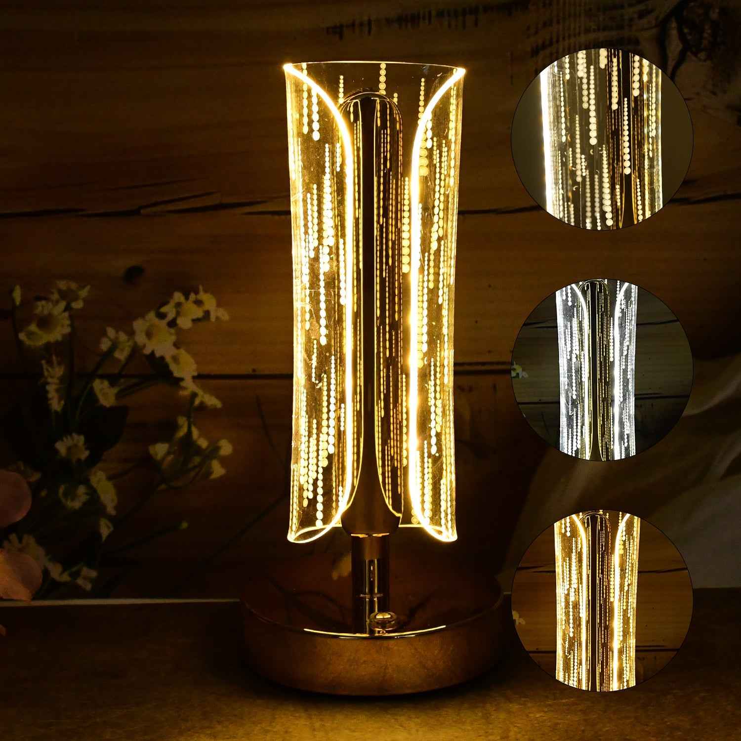Crystal Table Lamp – Tall Cylinder Shape with USB Charging