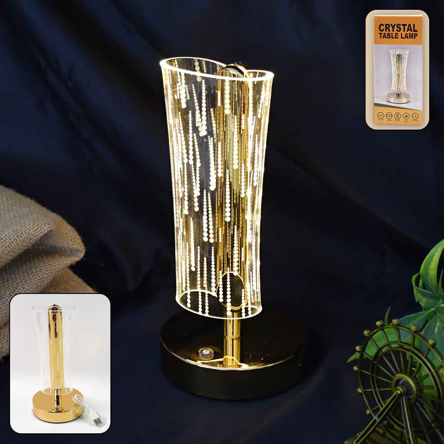 Crystal Table Lamp – Elegant USB Rechargeable LED Glow