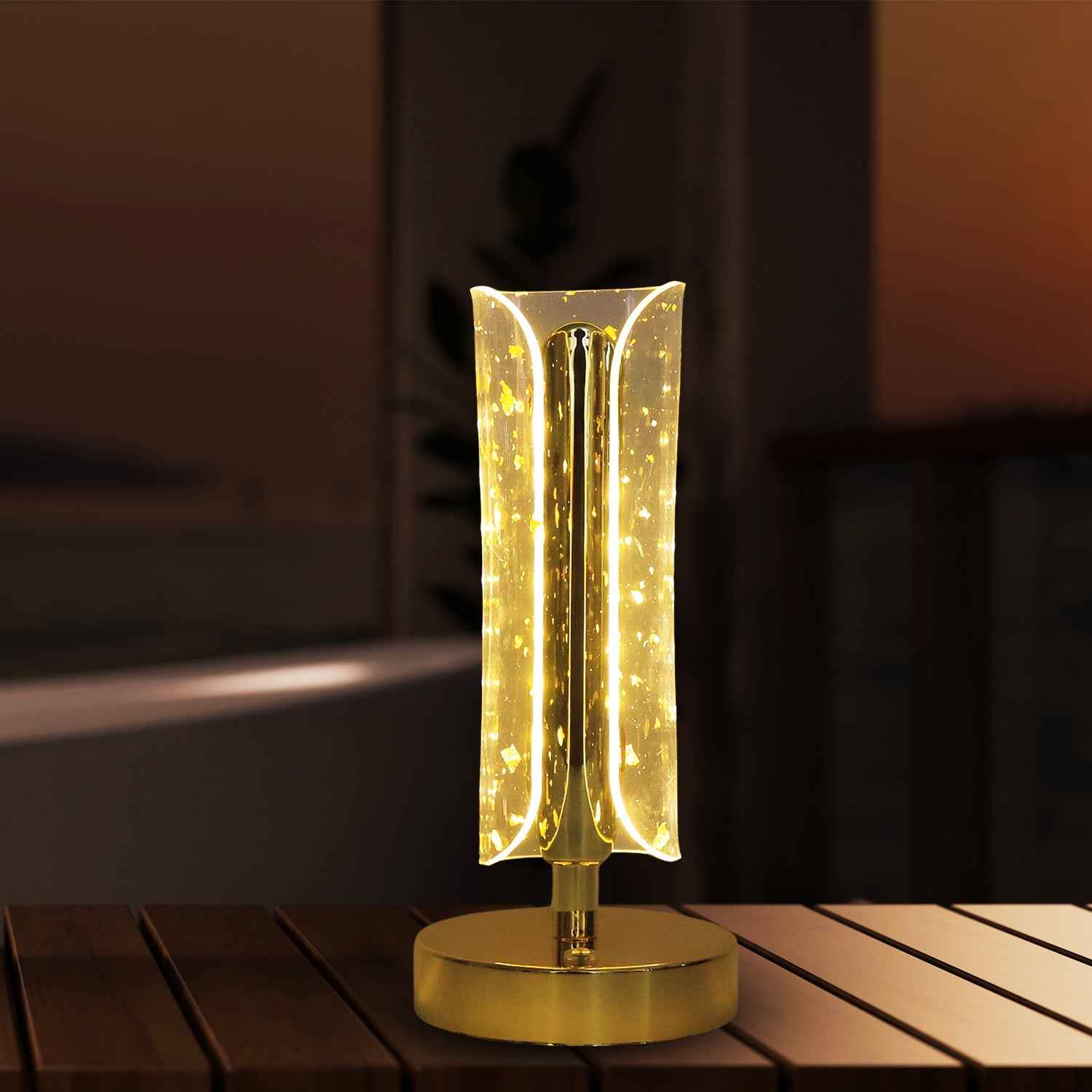 Crystal Table Lamp – Elegant LED Glow with Golden Base