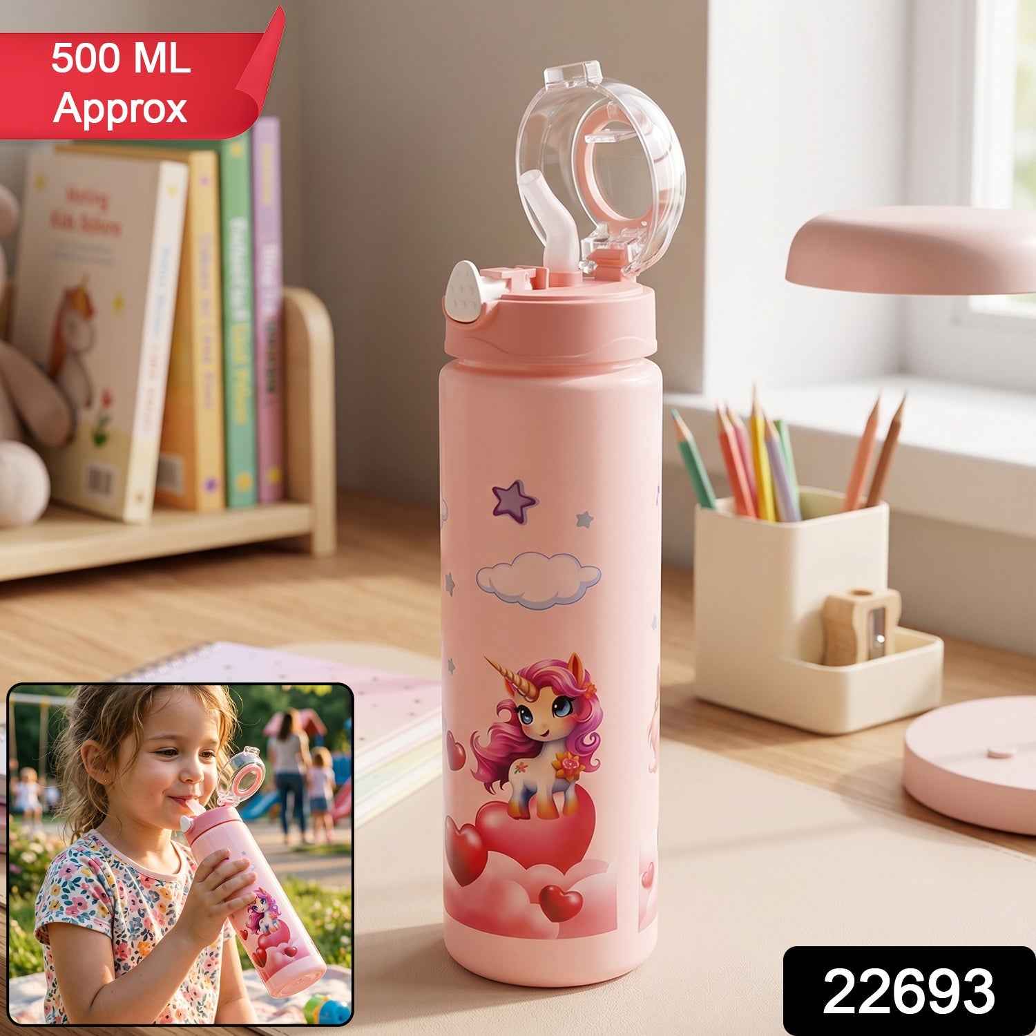 Kids Water Bottle Ð Fun Design with Flip Straw Lid for Easy Drinking
