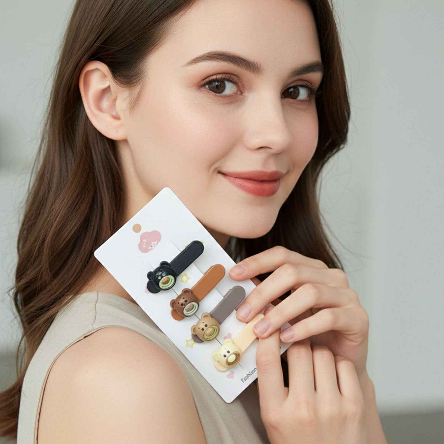 Bear Face Decorative Hair Clips Set – Playful & Secure Hold (4 Pc)