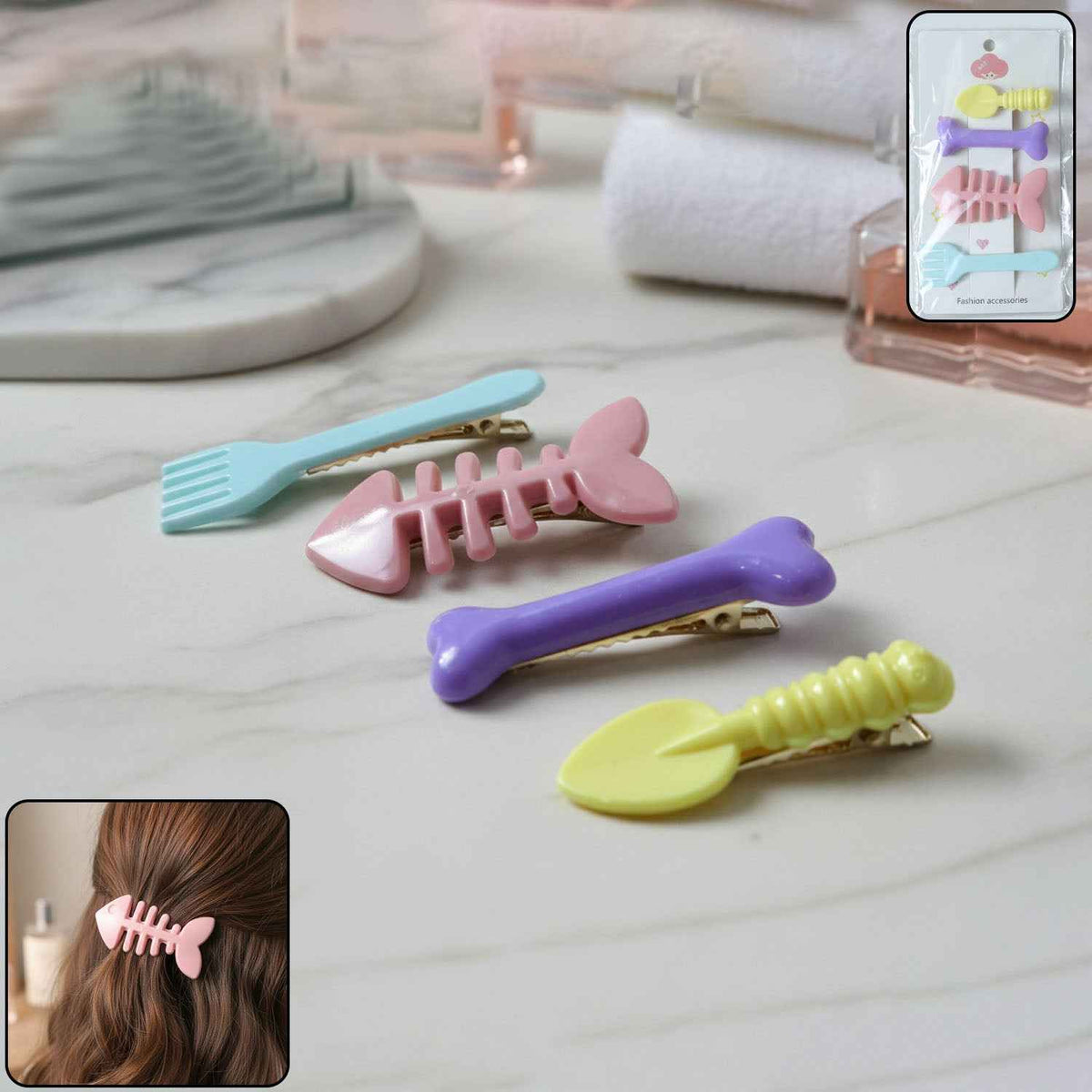Cartoon Hair Clips – Playful & Secure 4-Pc Hair Accessories