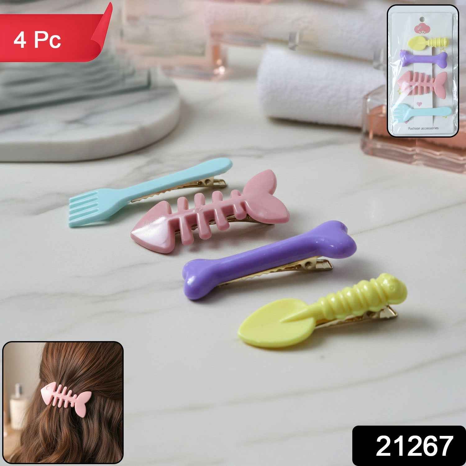 Cartoon Hair Clips – Playful & Secure 4-Pc Hair Accessories