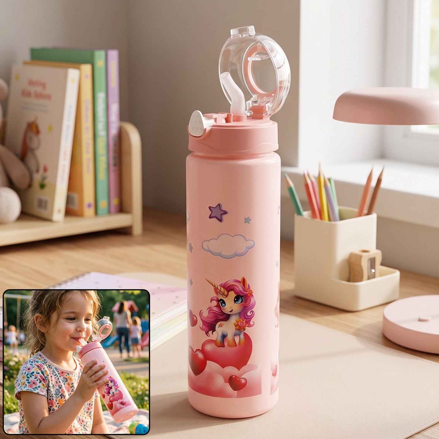 Kids Water Bottle Ð Fun Design with Flip Straw Lid for Easy Drinking