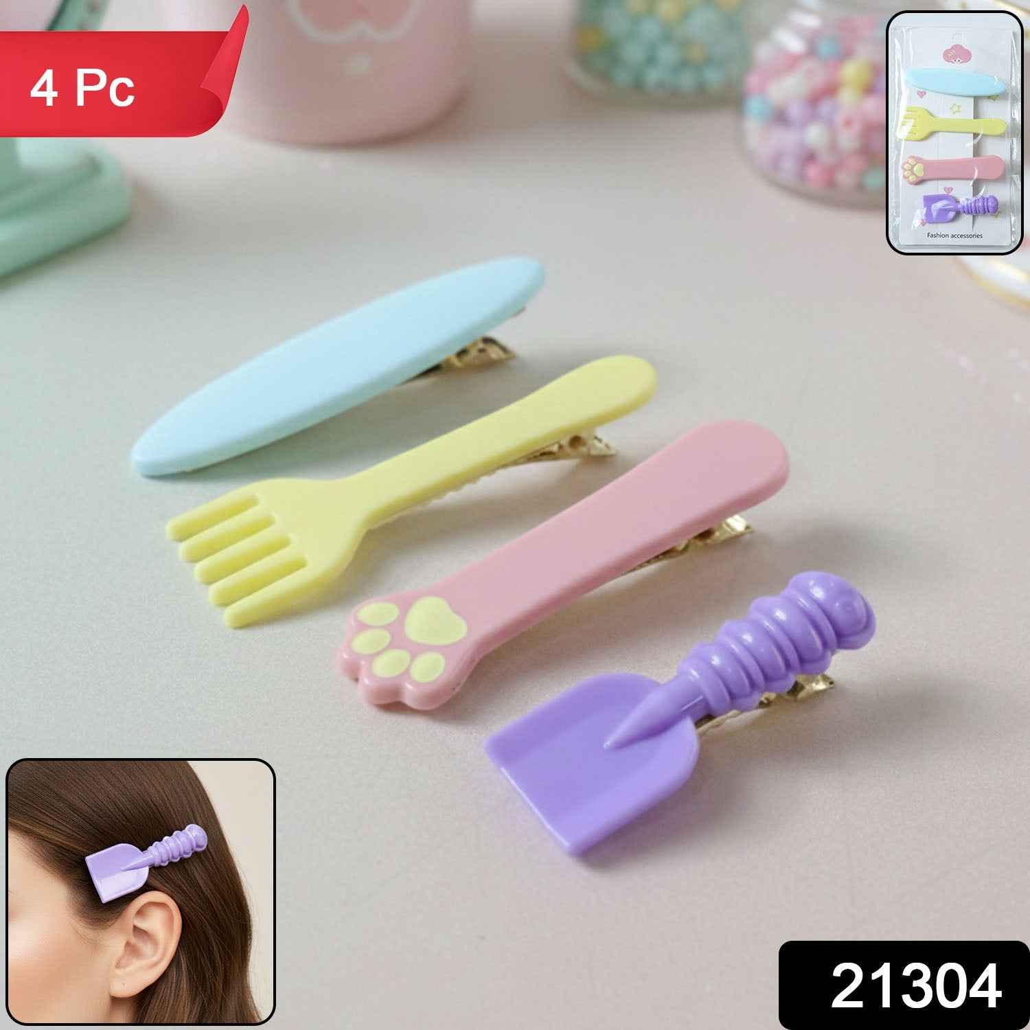 Hair Clips Set – Cute 4 Pc Cartoon Style Pins with Strong Grip