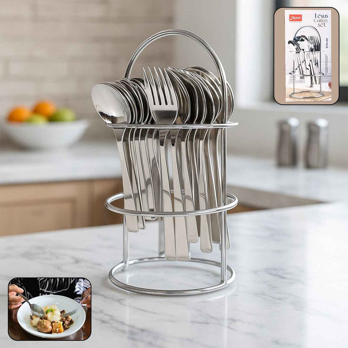 Stainless Steel Cutlery Set – 16-Piece with Elegant Stand