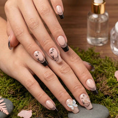 Burgundy Artificial Press-On Nails – Reusable Floral Set
