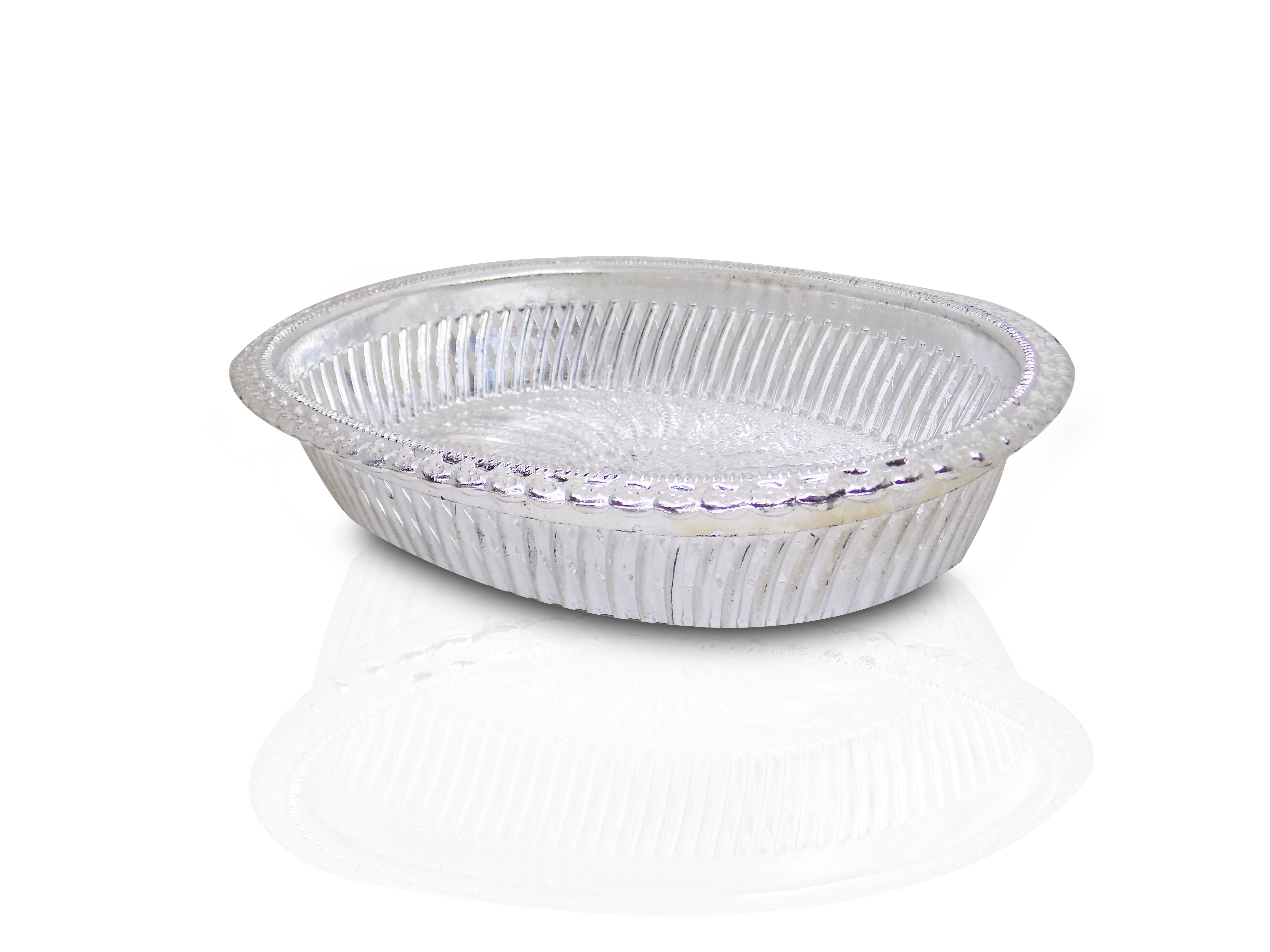 Side view of a shining silver gift tray, perfect for festive occasions.