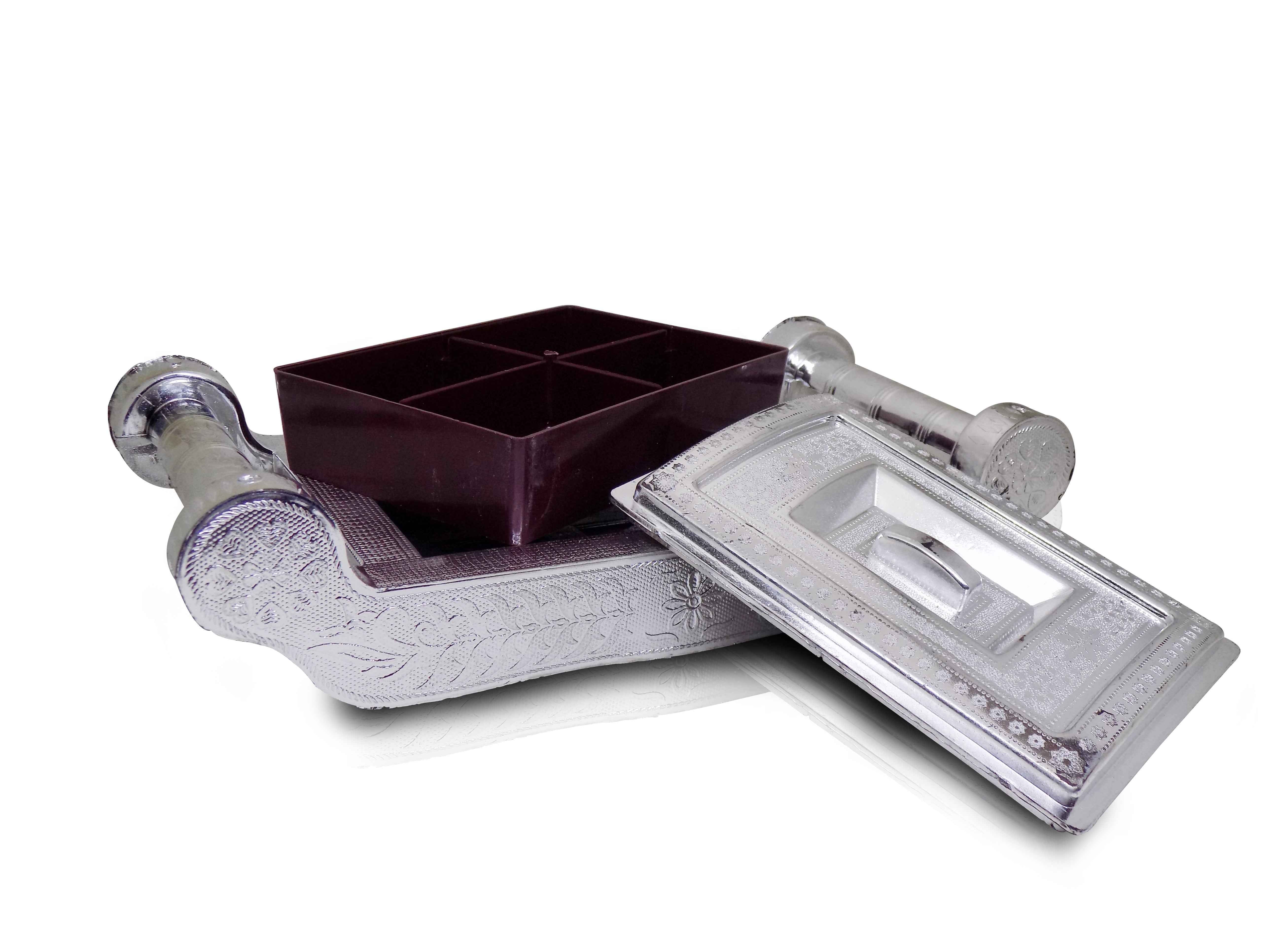 Silver Gift Box – Royal 4-Section Dry Fruit & Chocolate Box | Organivo