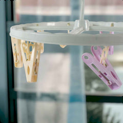 Clothespin Rack Laundry Drying Rack with 8 Clips – Compact & Windproof
