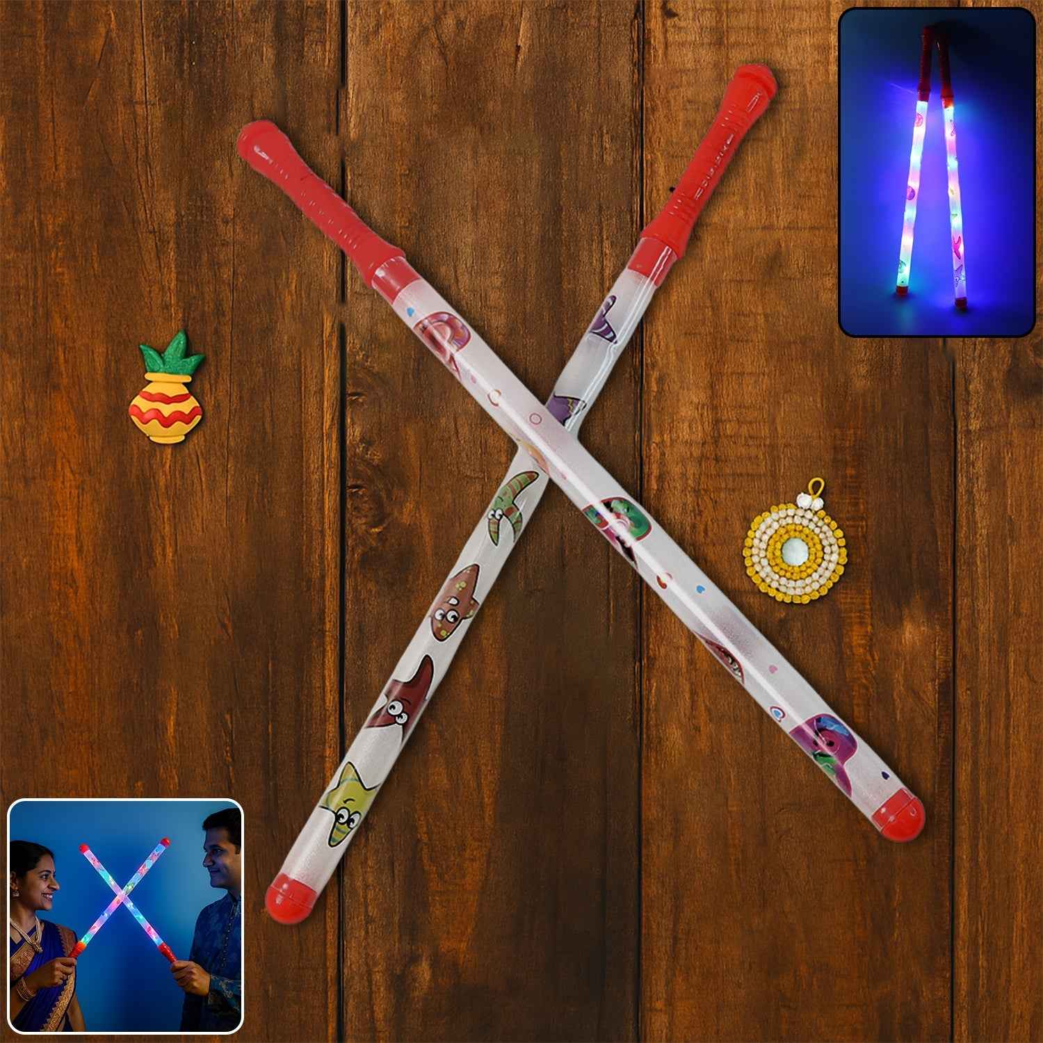 LED Dandiya Sticks – 2 Piece Set with Multi-Color Lights