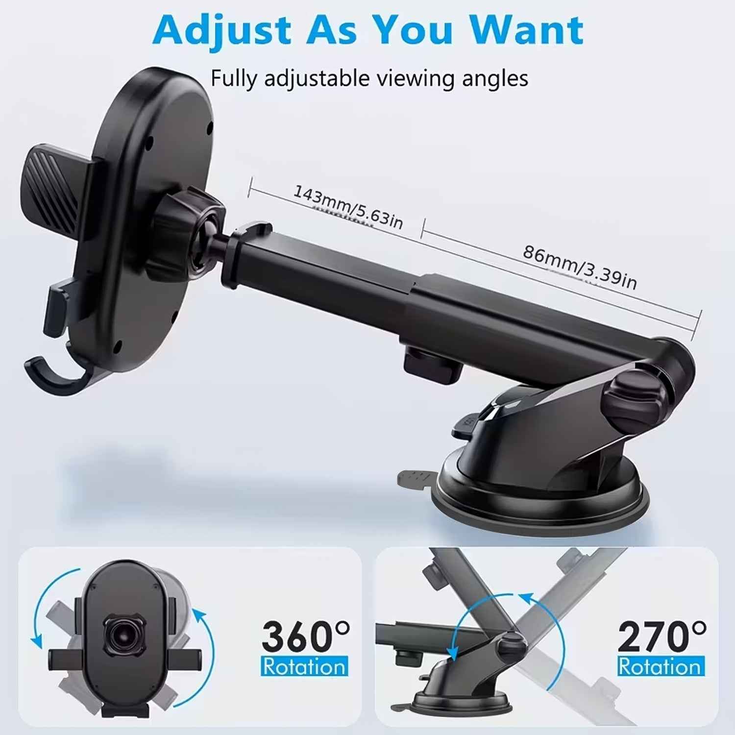 Car Mobile Holder – Adjustable 360° Suction Mount with One-Touch Lock