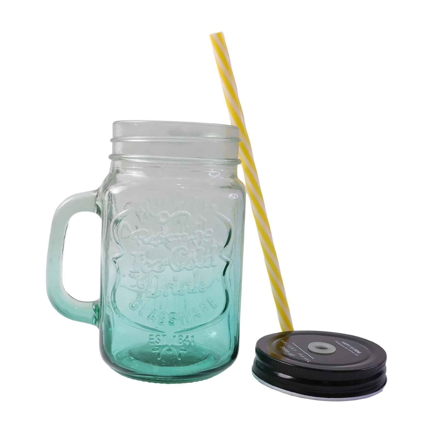 Mason Jar with Handle – Glass Drinking Cup & BPA-Free Straw | Indo Glow