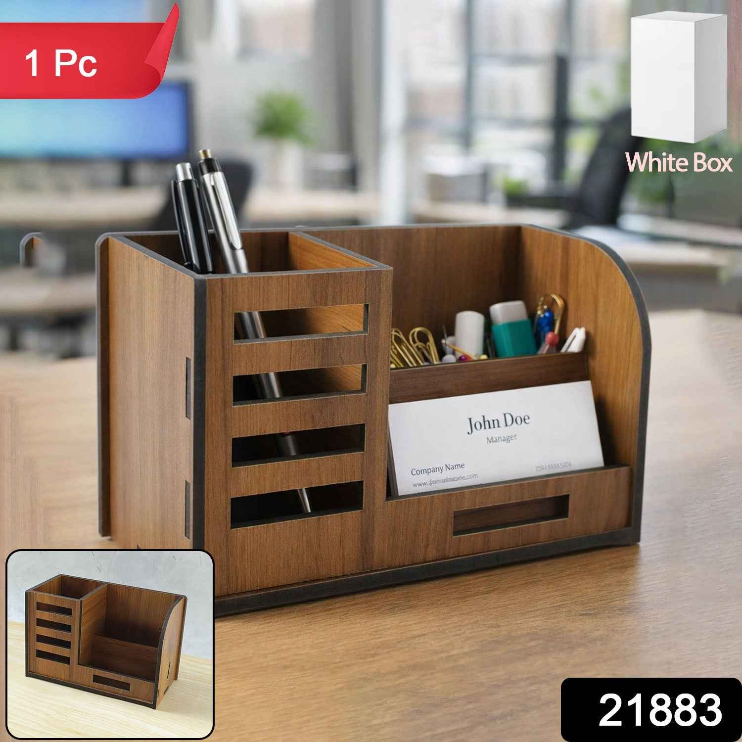 Wooden Desk Organizer – Multi-Compartment Office Storage Stand