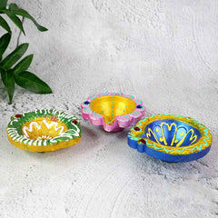 Clay Diya Set – Hand-Painted, Multicolor Decorative Lamps (6 Pc)