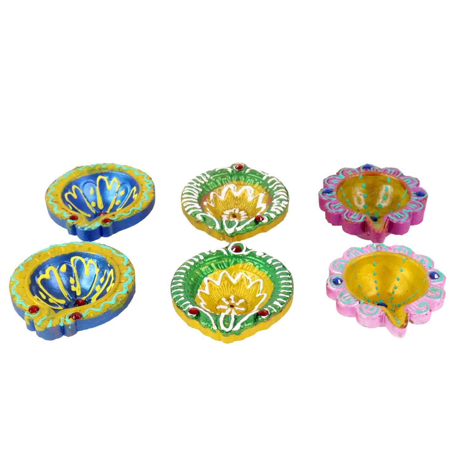 Clay Diya Set – Hand-Painted, Multicolor Decorative Lamps (6 Pc)