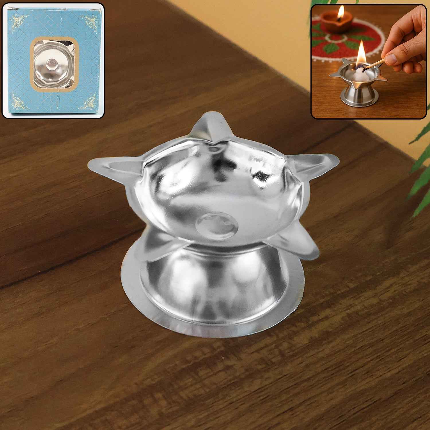 Stainless Steel Lotus Design Diya – Durable Traditional Puja Lamp