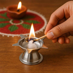 Stainless Steel Lotus Design Diya – Durable Traditional Puja Lamp
