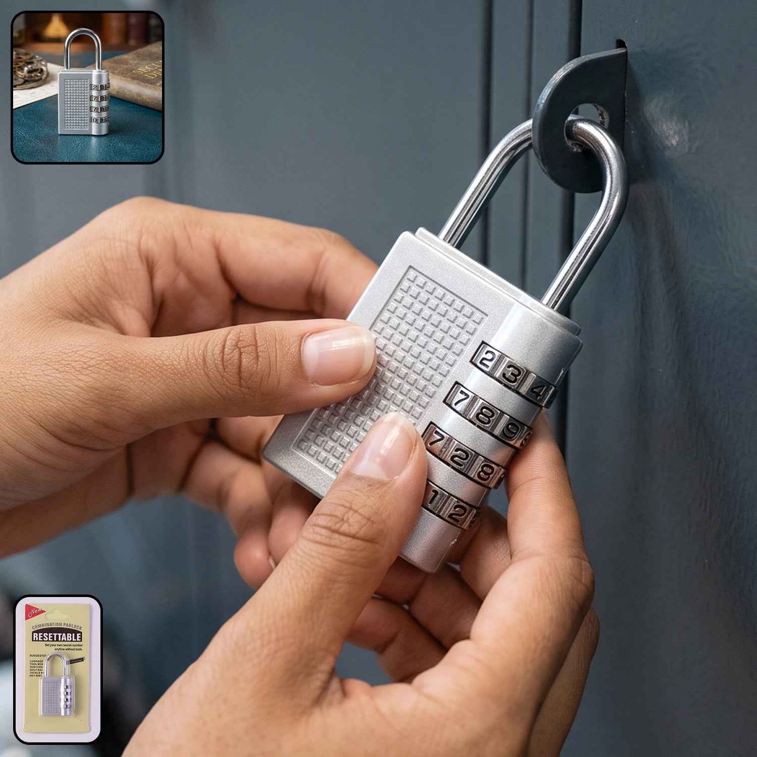 4 Digit Combination Padlock Resettable Number Lock for Luggage and...