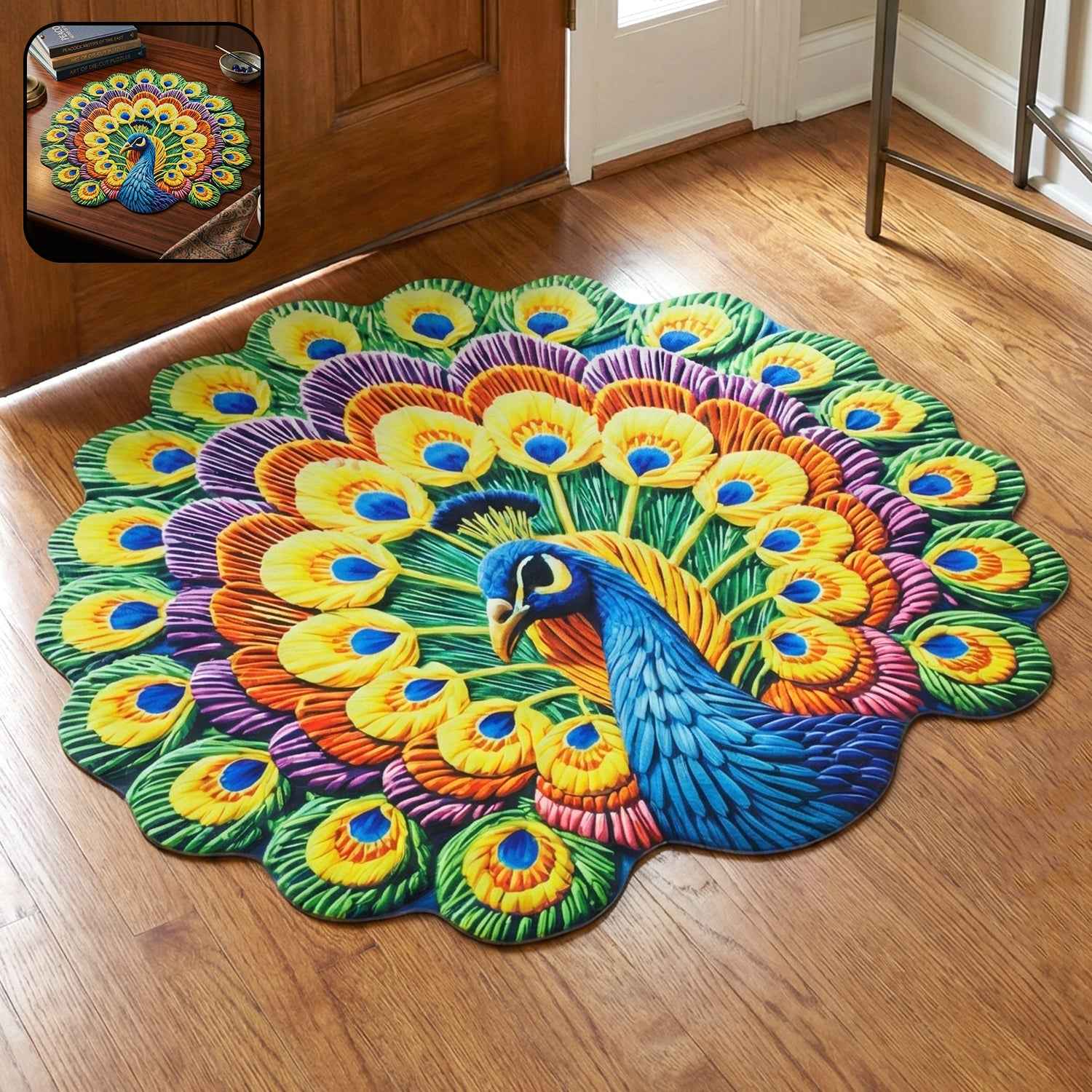 Peacock Design Floor Mat Ð Vibrant and Soft Home Decor