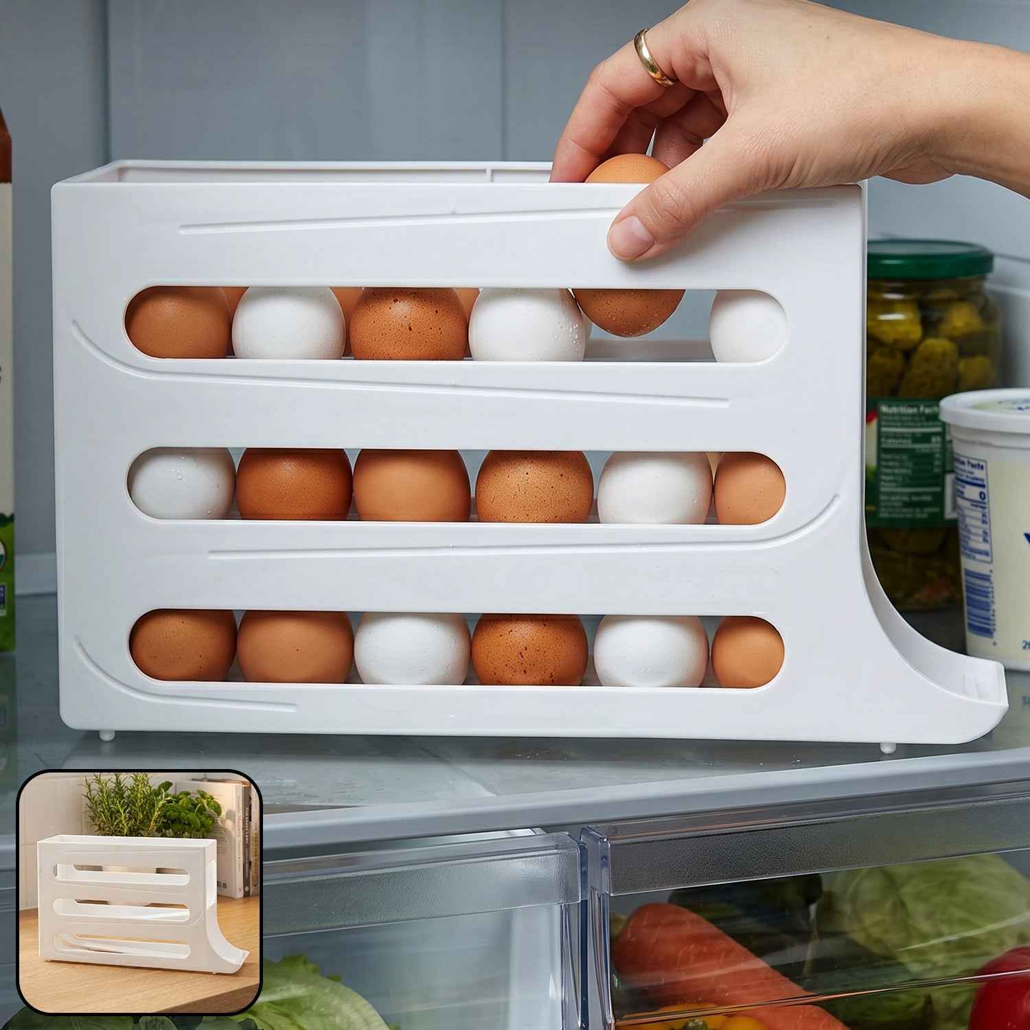 Plastic Egg Storage Organizer Ð Space-saving fridge tray for neat kitchen organization