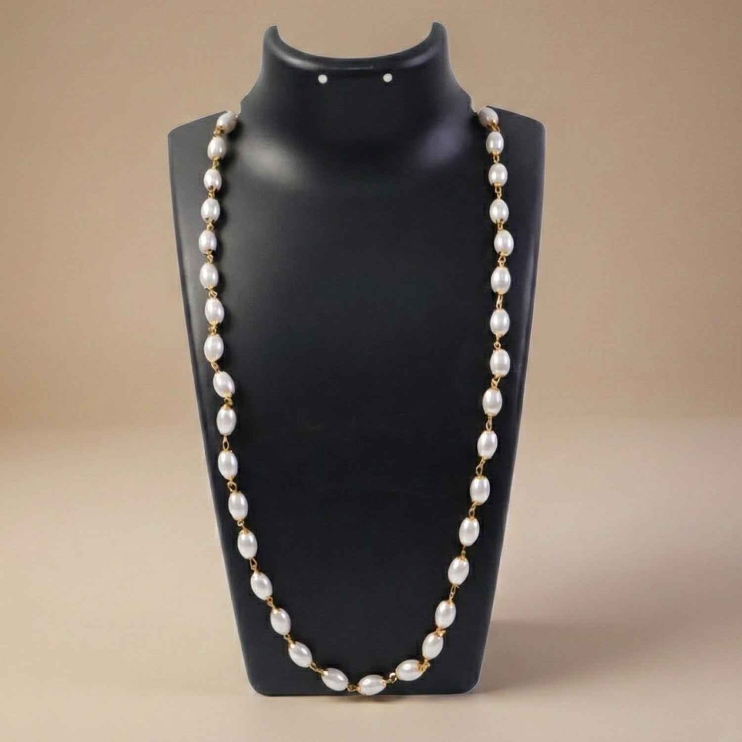 Pearl Beaded Necklace – Elegant Lightweight Gold-Tone Link Detail
