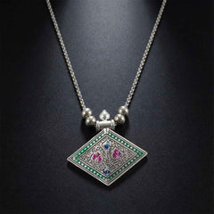 Traditional Square Motif Oxidised Silver Pendant Necklace – Elegant Ethnic Style