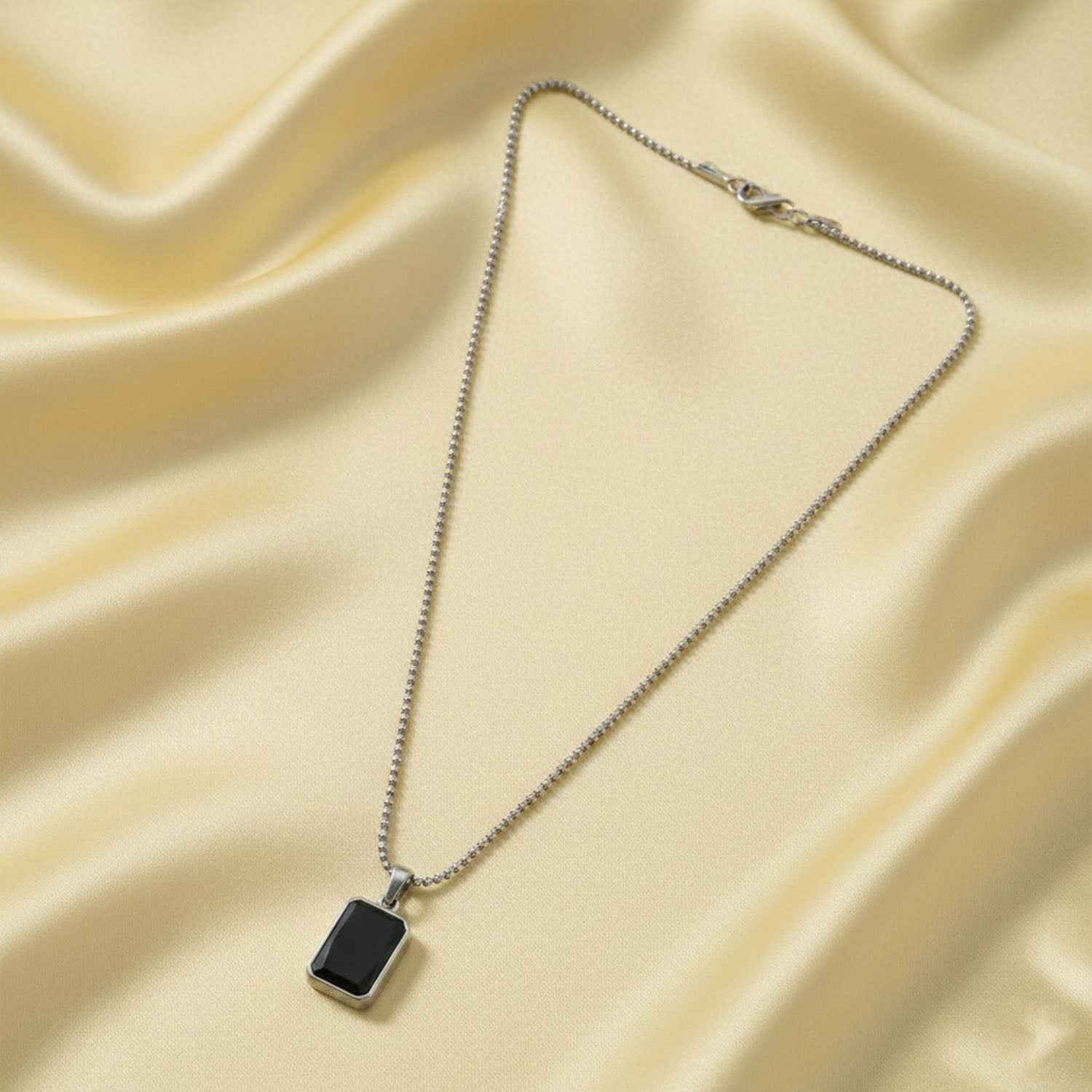 Men's Stainless-Steel Pendant Chain – Sleek Black Rectangle