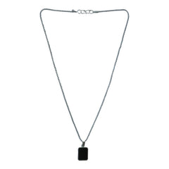 Close-up of men's stainless-steel box chain design on pendant necklace