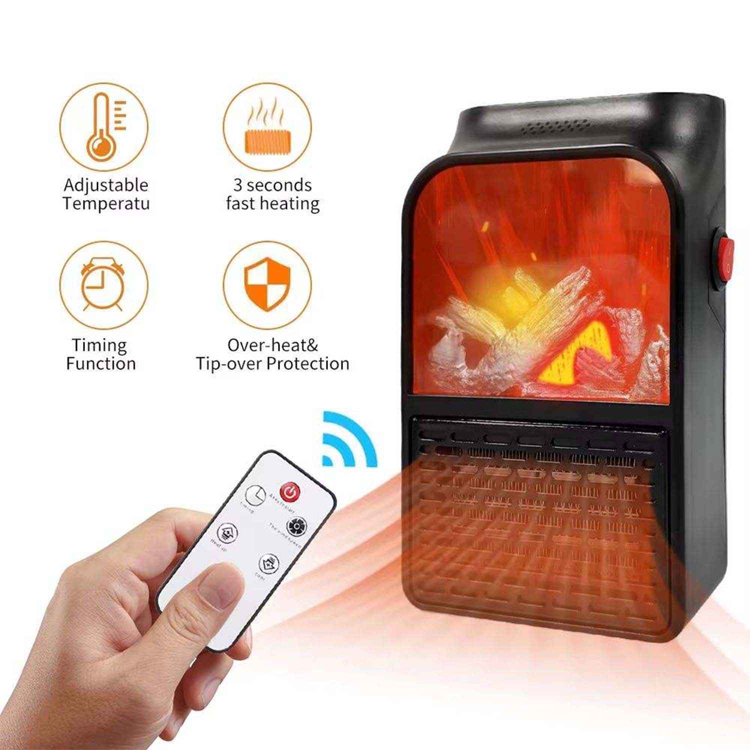 Electric Fireplace Heater – Realistic LED Flame |