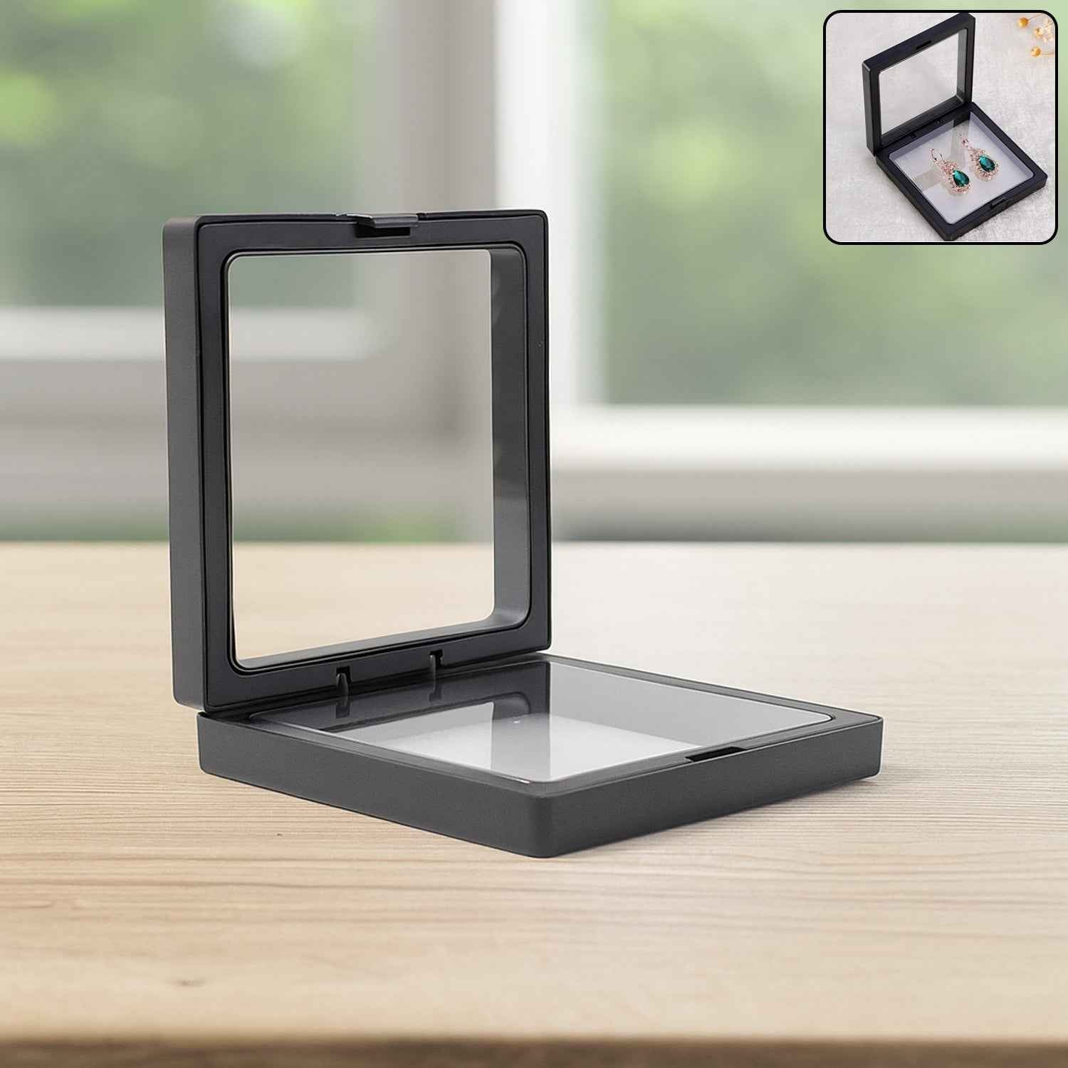 Jewellery Display Box – Transparent Floating Frame Organizer 9x9 cm