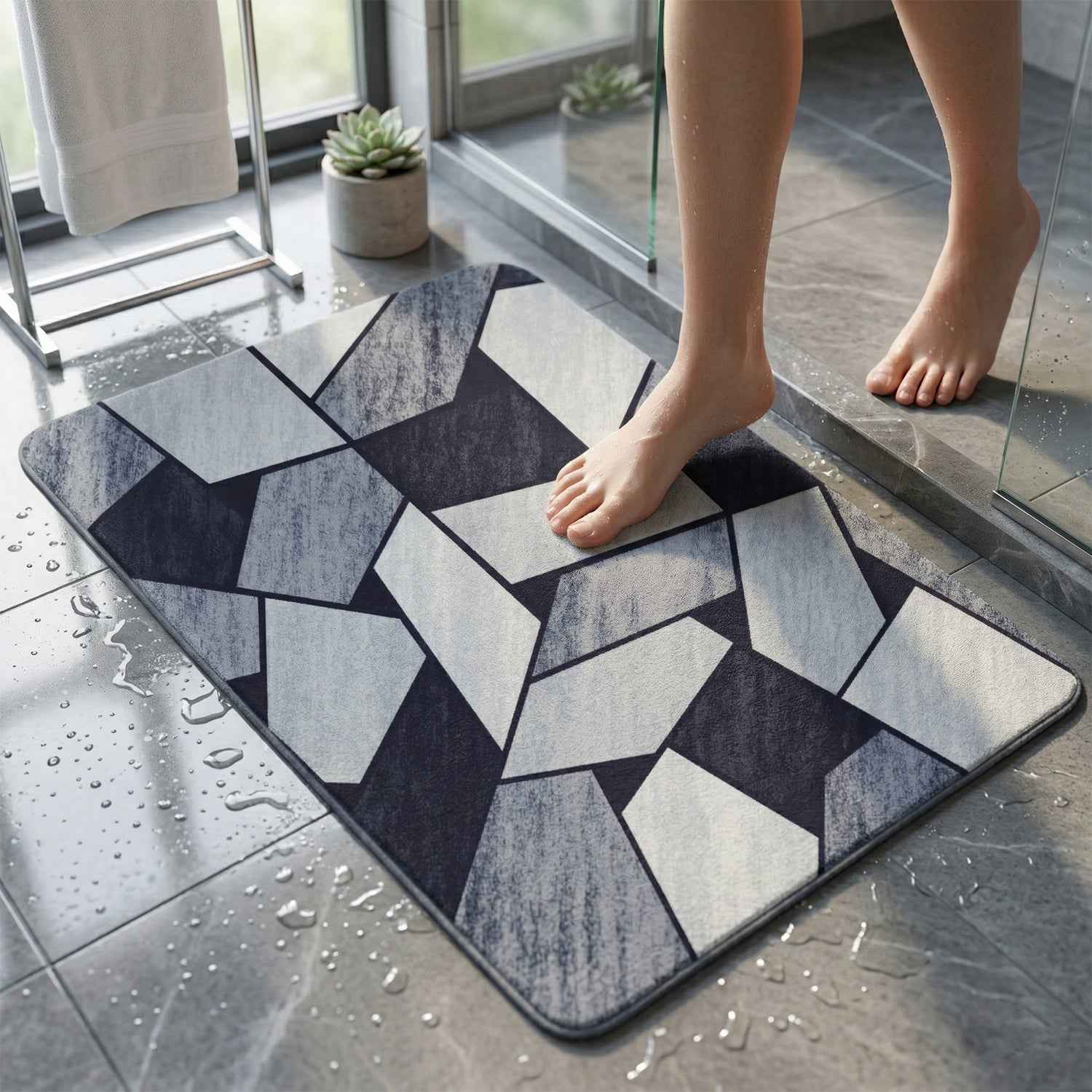 Geometric Anti Slip Door Floor Mat – Stylish & Water Absorbent