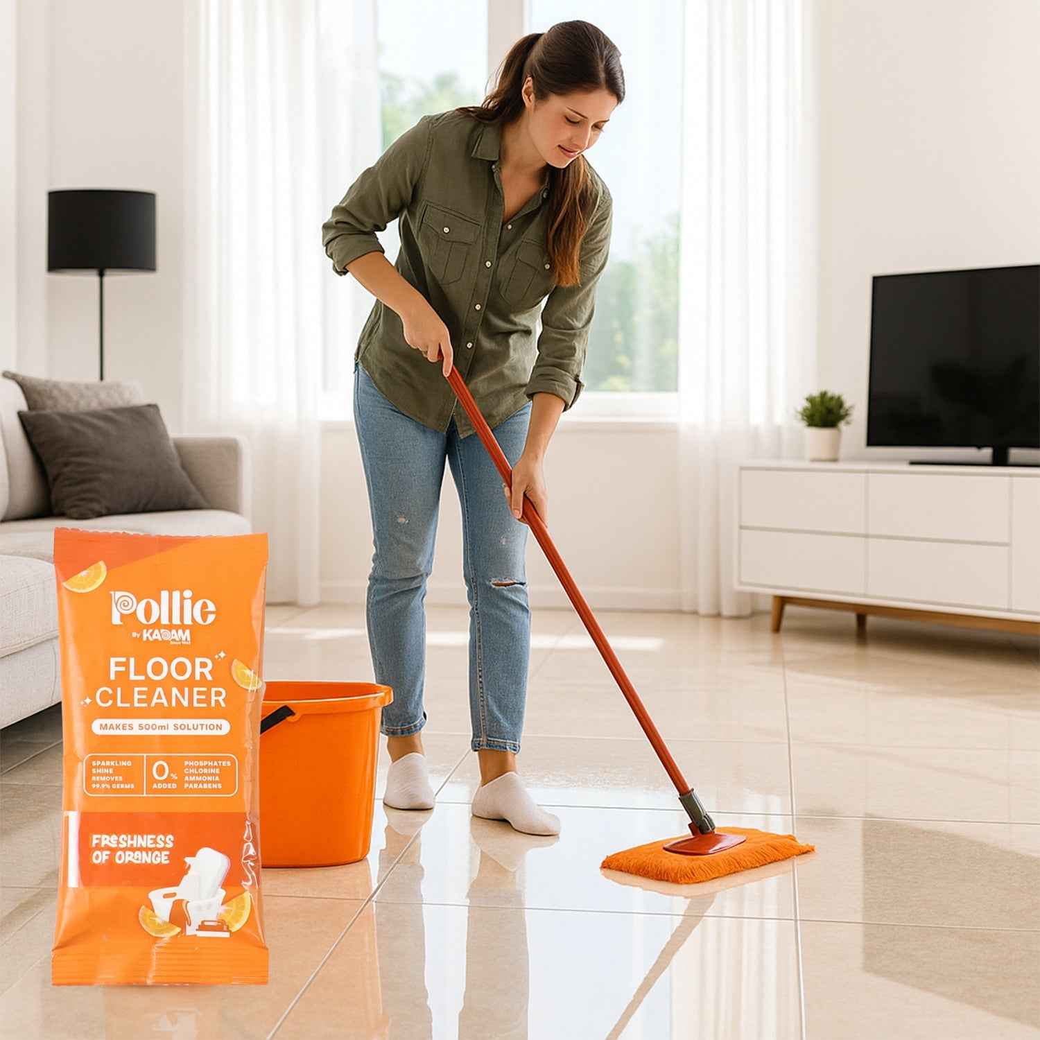 Concentrated Floor Cleaner Sachet – Quick-Dry Orange Fresh Shine