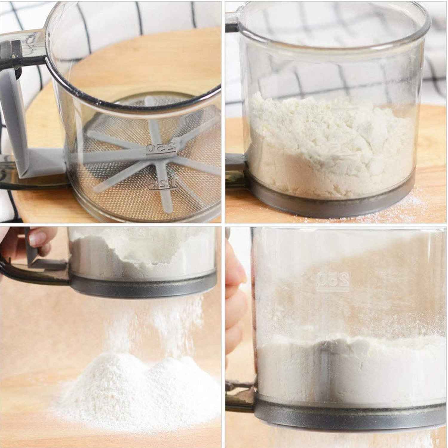 Plastic Flour Sieve Cup – Fine Mesh Filter with Handle for Baking