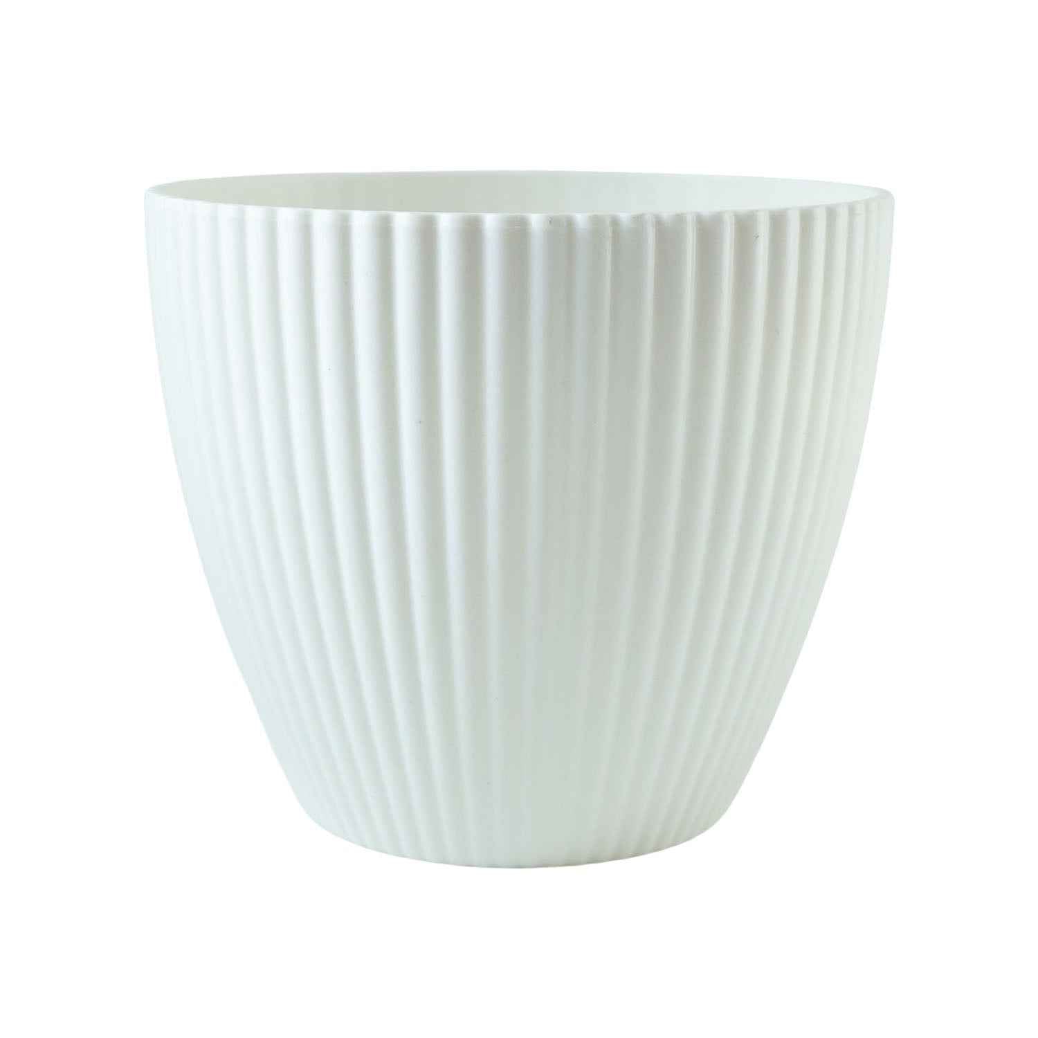 White Ribbed Flower Pot – Stylish Modern Indoor Planter