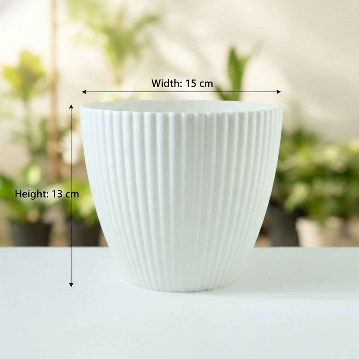 White Ribbed Flower Pot – Stylish Modern Indoor Planter