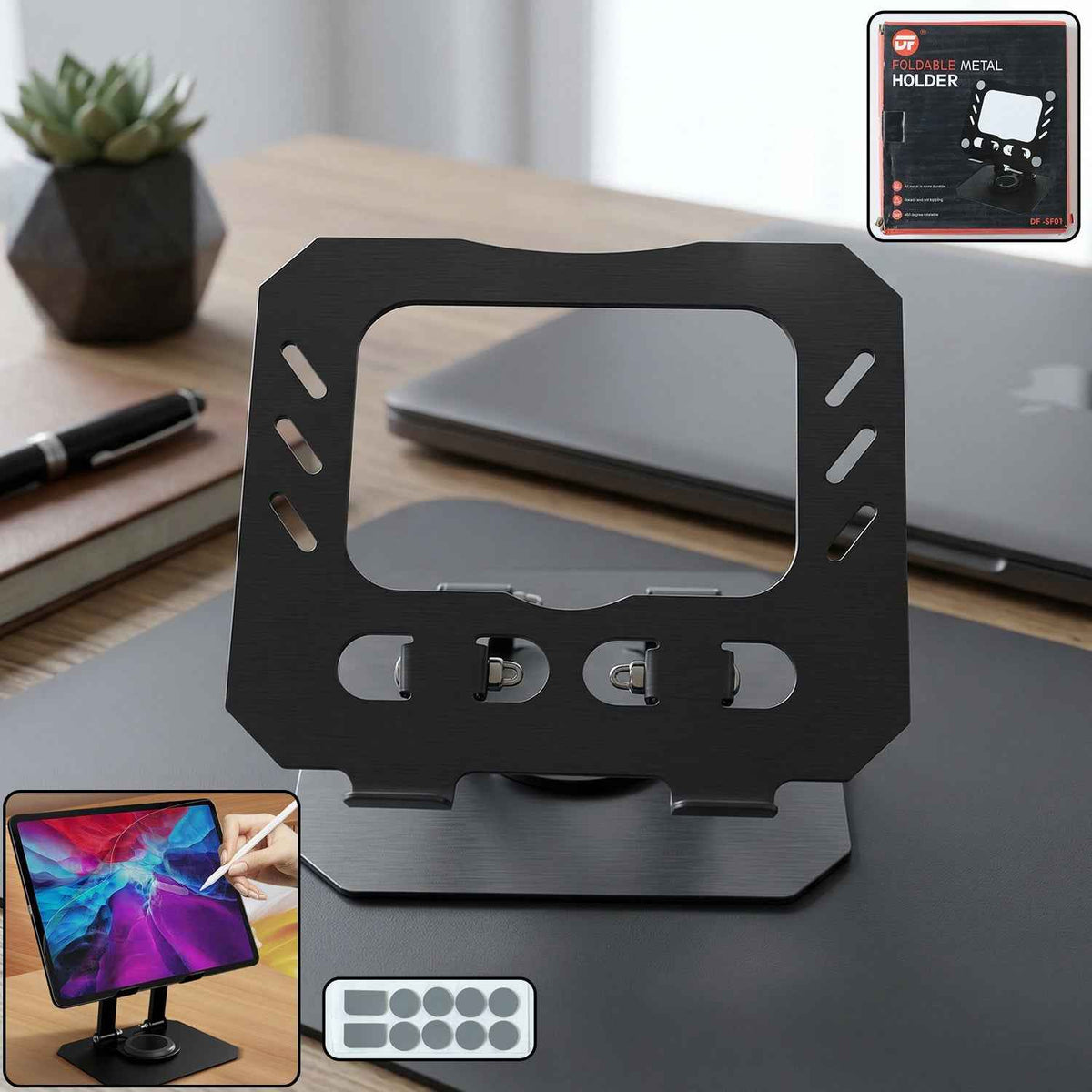 Foldable Adjustable Metal Tablet Stand – Multi-Angle Desk Support