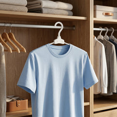 Hanging rack with foldable plastic hanger for compact closet space