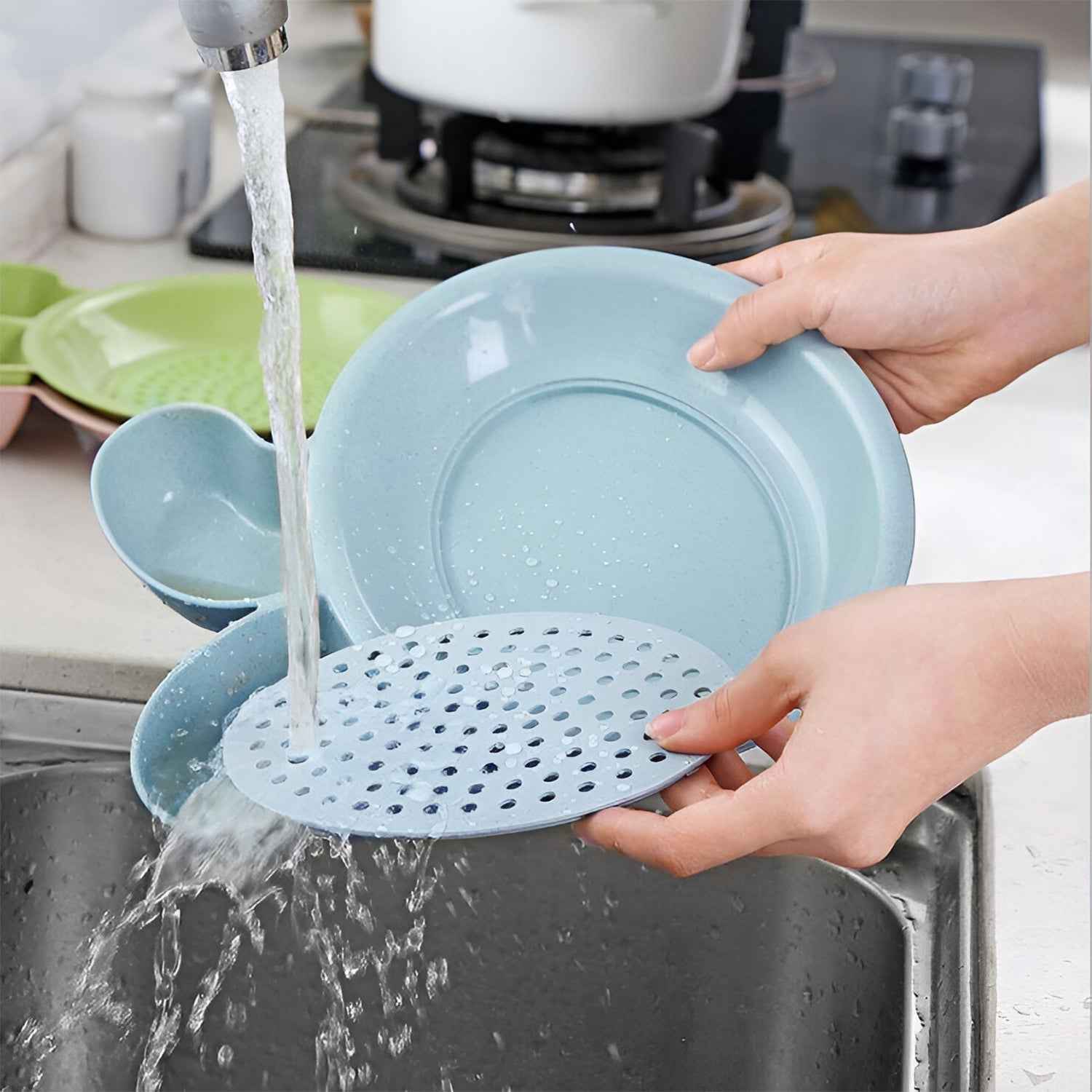 Dumpling Serving Plate – With Strainer & Dual Sauce Compartments
