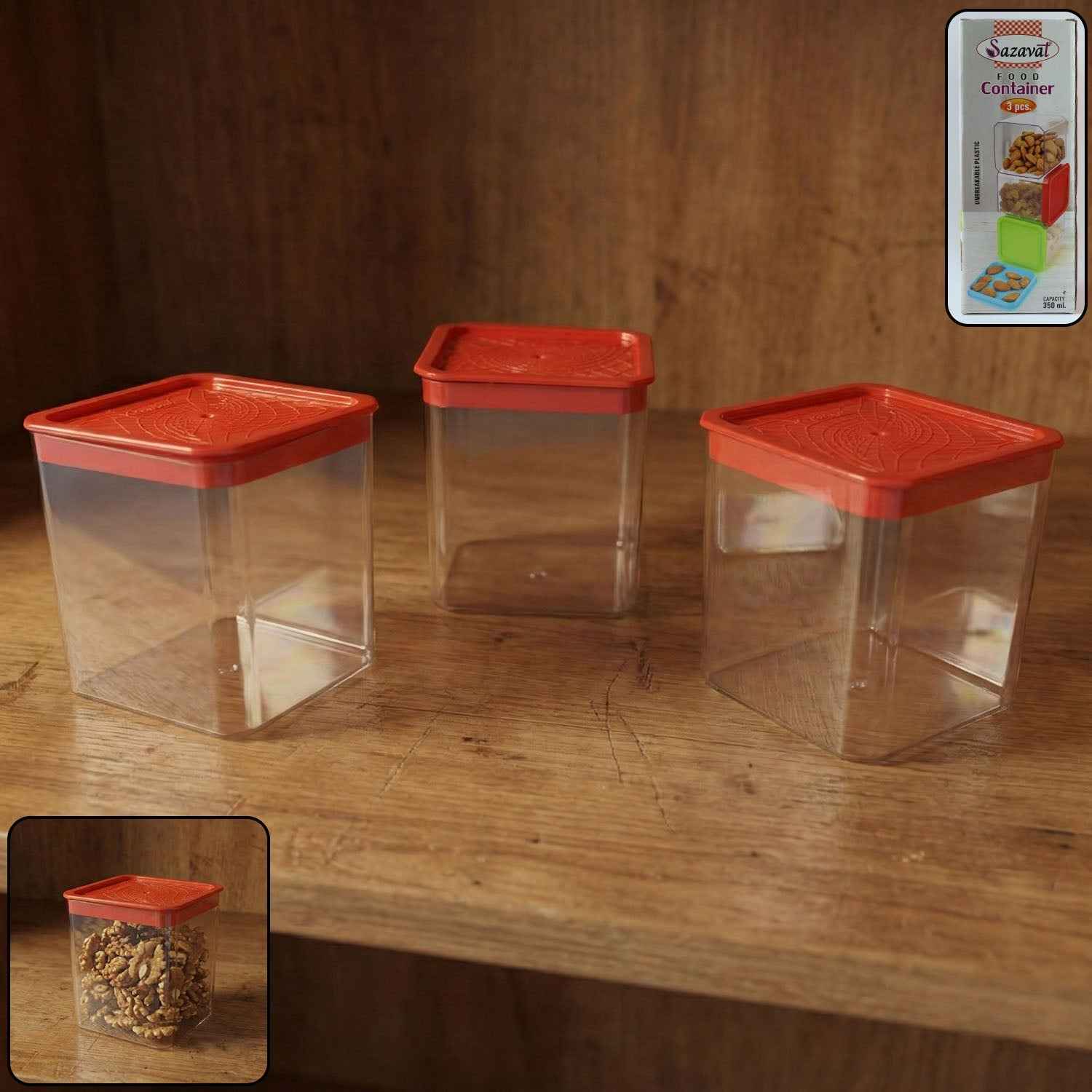 Airtight Food Storage Container Set – 3 Pieces, 350 ml Each