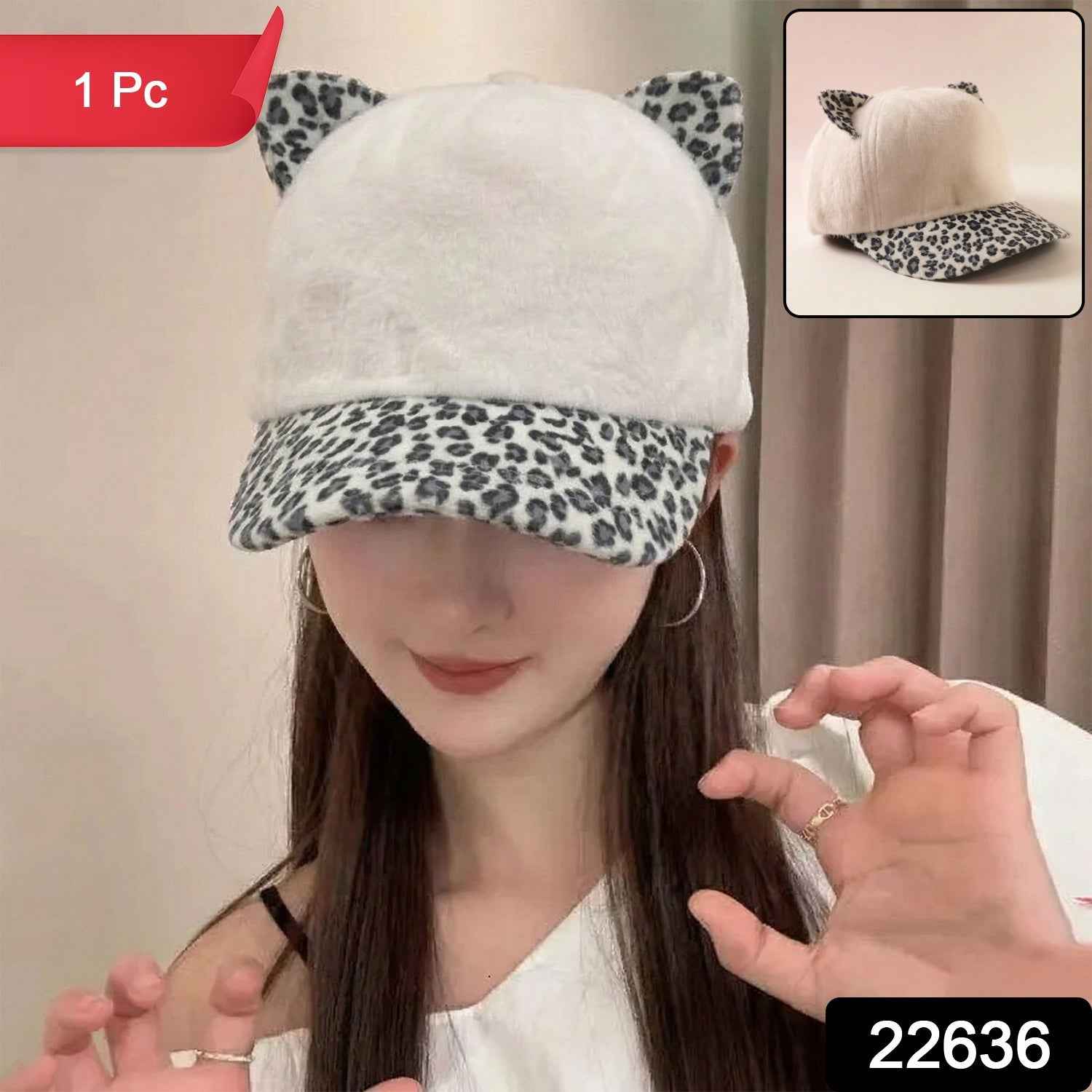 Cat Ear Fur Cap – Trendy Winter Headwear with Printed Visor
