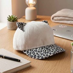 Cat Ear Fur Cap – Trendy Winter Headwear with Printed Visor