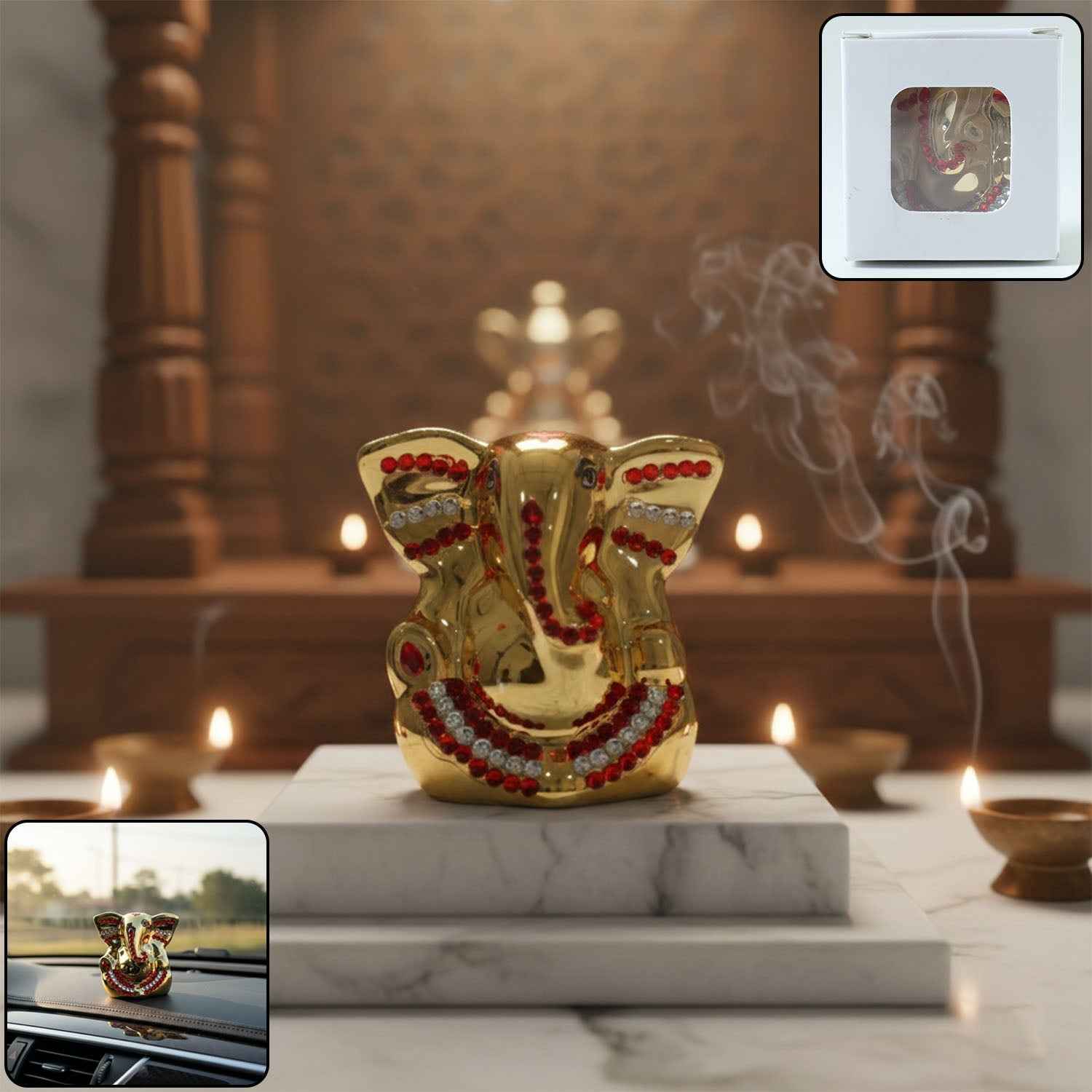 Lord Ganesha Idol – Golden Decorative Spiritual Showpiece