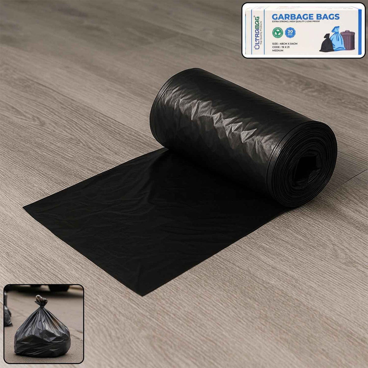 Extra-Strong Garbage Bag Roll – Leak-Proof & Tear-Resistant 48x54cm