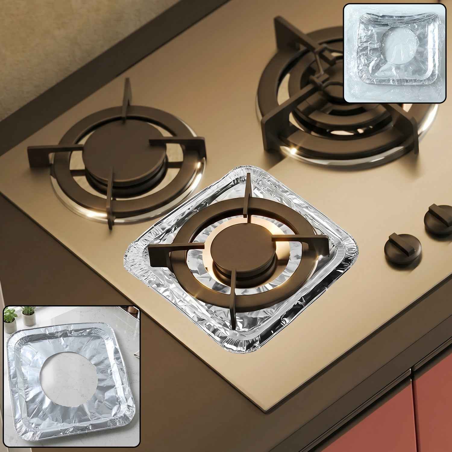 Aluminium Gas Stove Protector Covers – 10 Pc Disposable 23x23 cm